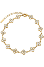 Bracelet CLOVER LUMIÈRE — trèfles blanc et or, acier doré or 18K, LOUSYĀ