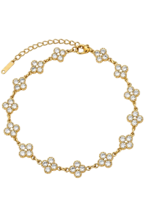 Bracelet CLOVER LUMIÈRE — trèfles blanc et or, acier doré or 18K, LOUSYĀ