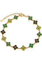 Bracelet CLOVER ÉMERAUDE — trèfles verts et acier doré or 18K, LOUSYĀ