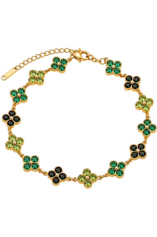 Bracelet CLOVER ÉMERAUDE — trèfles verts et acier doré or 18K, LOUSYĀ