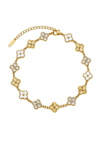 Bracelet CLOVER PURE — trèfles blanc nacré et acier doré or 18K, LOUSYĀ