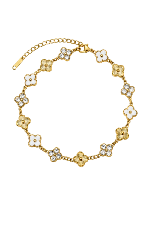 Bracelet CLOVER PURE — trèfles blanc nacré et acier doré or 18K, LOUSYĀ