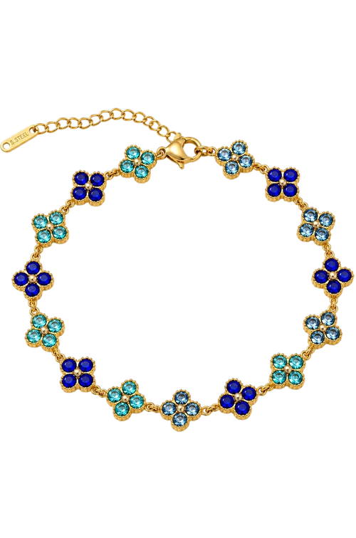 Bracelet CLOVER AZUR — trèfles bleus et acier doré or 18K, LOUSYĀ
