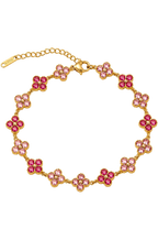 Bracelet CLOVER ROSÉ — trèfles rose poudré et acier doré or 18K, LOUSYĀ